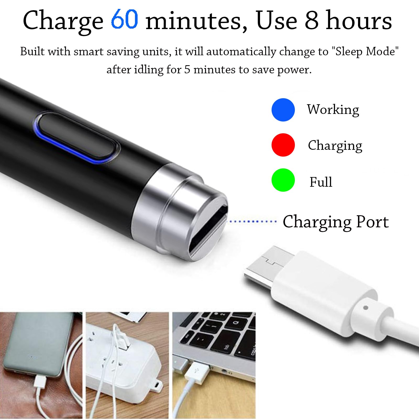 Stylus Pen for Touchscreen, DOGAIN iPad Pencil 1.5mm Fine Point Rechargeable, Tablet Pen for Drawing/Writing/Playing, Stylus Pen for iPad/iPad Air/Mini/Pro/Android/iPhone and Most Device(Black)