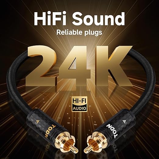 TODN Hi End RCA Cables Audiophile RCA to RCA Stereo HiFi Audio Cable for Car, Speakers,Amps (4.9 ft/1.5 m, 1 Pair)