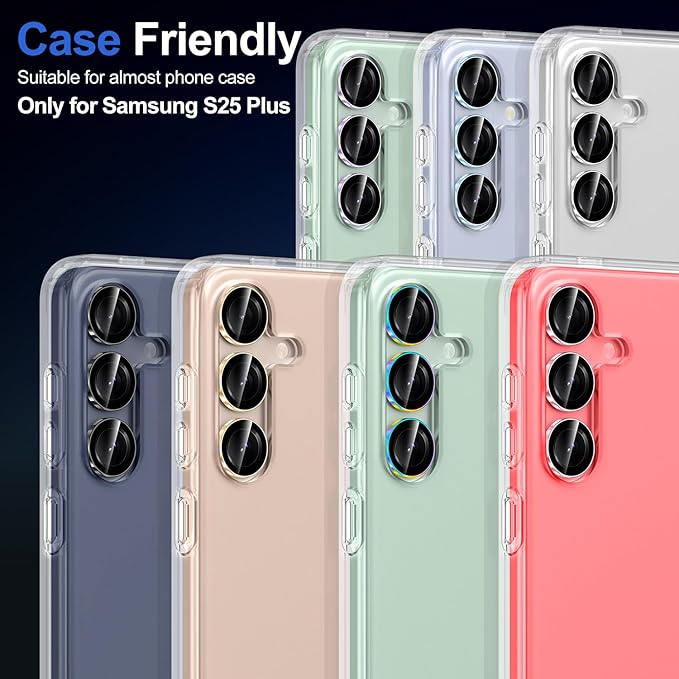 for Samsung Galaxy S25 Plus Camera Lens Protector, Individual Metal Ring Tempered Glass Lens Cover, [Strong Adsorption] Scratch Resistant Ultra-Thin HD Clear Lens Cover, 1 Set-Gold Ring