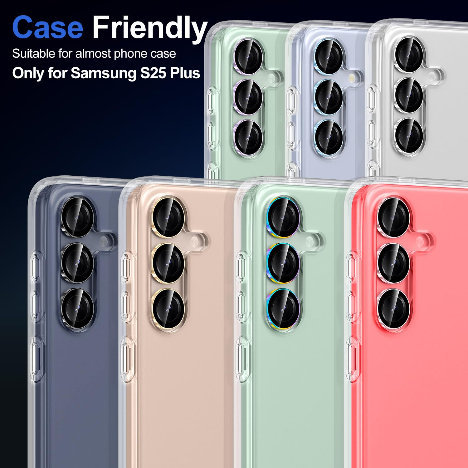 Avocase for Samsung Galaxy S25 Plus Camera Lens Protector, Individual Metal Ring Tempered Glass Lens Cover, [Strong Adsorption] Scratch Resistant Ultra-Thin HD Clear Lens Cover, 1 Set-Blue Ring