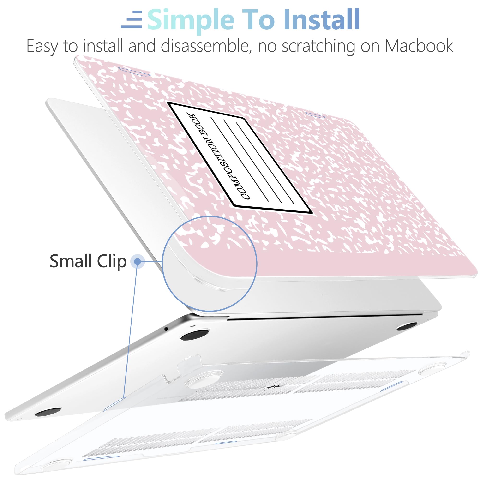 MEEgoodo Case for M5/M4/M3/M2 MacBook Air 13 inch Case 2026 2025 2024 2022, Fit Model A3449/A3240/A3113/A2681, Laptop Hard Shell Compatible with MacBook Air 13.6-inch, Pink Composition Book