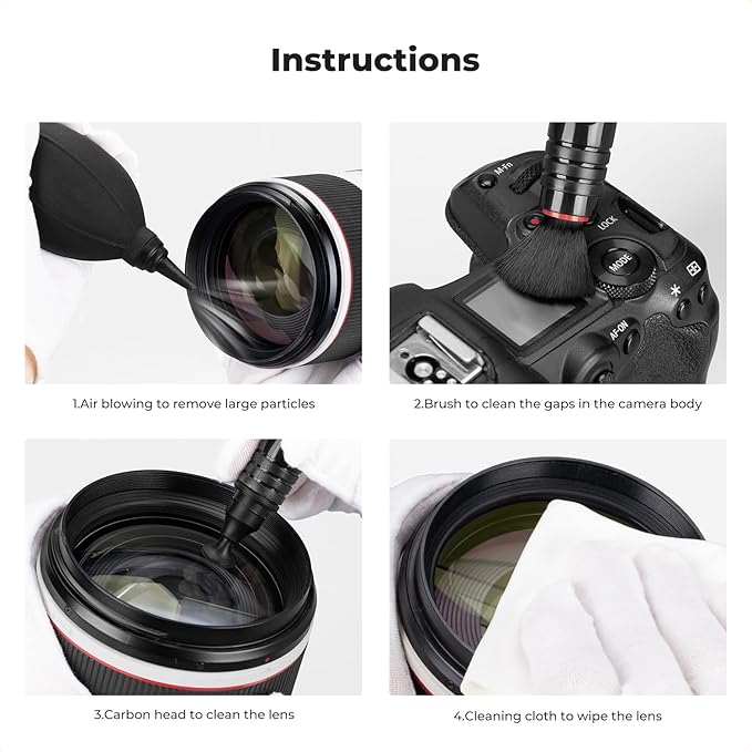 K&F Concept 4-in-1 Camera Cleaning Kit with Lens Brush Pen, Rocket Air Blower, Microfiber Cleaning Cloth, Lens Cleaner Kit for Canon Nikon Pentax Sony DSLR Cameras Cleaning Tool Accessories