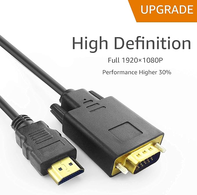 HDMI to VGA Cable, 1080P HDMI Male to VGA Male M/M Video Converter Cord VGA Adapter Compatible w/HDMI Desktop, Laptop, DVD to 15 Pin D-SUB VGA HDTV Monitor Projector - 6Feet