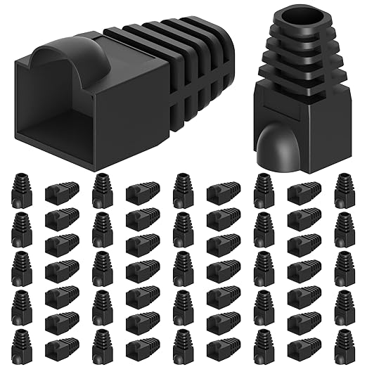 CableGeeker 100-Pack Cat6 / Cat5e RJ45 Strain Relief Boots, RJ45 Boot, Cat 6 Boot, Cat6 Ethernet Boots, Suitable for 6.5mm(0.26in) Ethernet Cables (Round-Press Black)