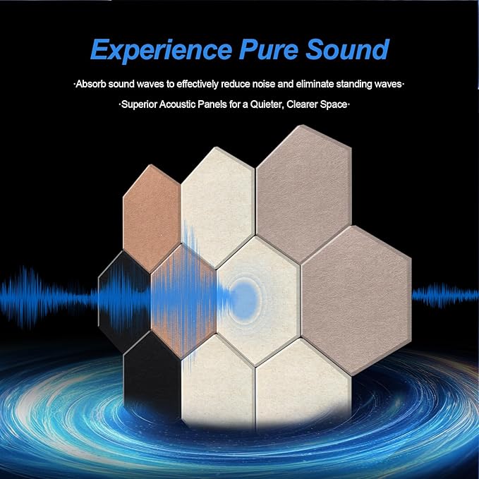 Mollywell Hexagon Acoustic Panels, High Density, Soundproofing, Decorative Noise Reduction Felt Wall Tiles for Studio, Home, Office (Deep Camel, Deep Brown, Black, Light Camel), 14x12x0.4 Inch