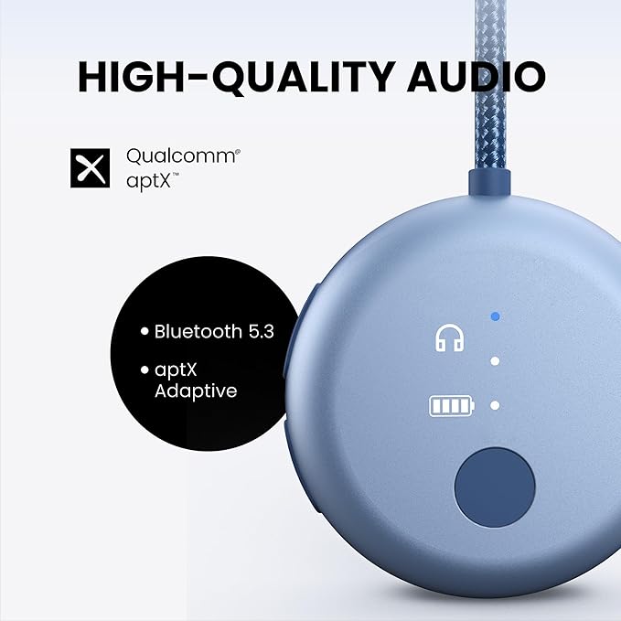 Avantree SoundJet R1 – Pack of 5 Airplane Bluetooth Adapter for Headphones & AirPods, aptX Adaptive, Qualcomm Chipset, 20H Battery, Wireless Audio Transmitter for in-Flight Travel Essentials - 5 Color