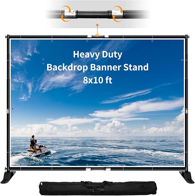 FUDESY 10x8 ft Backdrop Banner, Heavy Duty Adjustable Background Stand Kit with Carrying Bag, Step and Repeat Photography Frame for Trade Show Display Photo Booth Parties