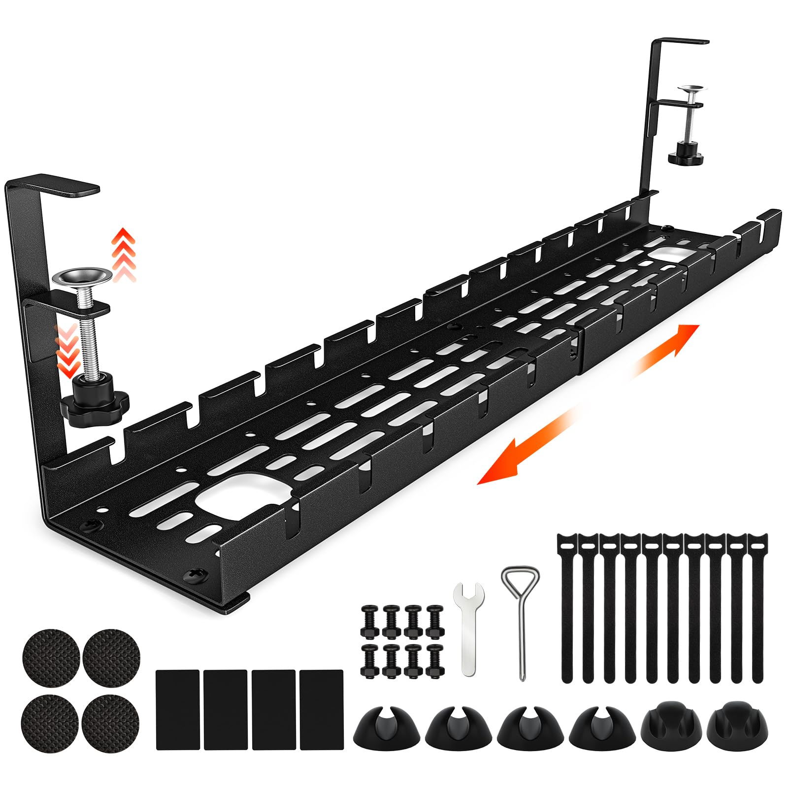 Shikha Cable Management Under Desk, 15.7"-31" Retractable Cable Management Tray, No Drilling Cord Organizer with Clamp for Desk, Under Table Wire Management Tray for Home Office
