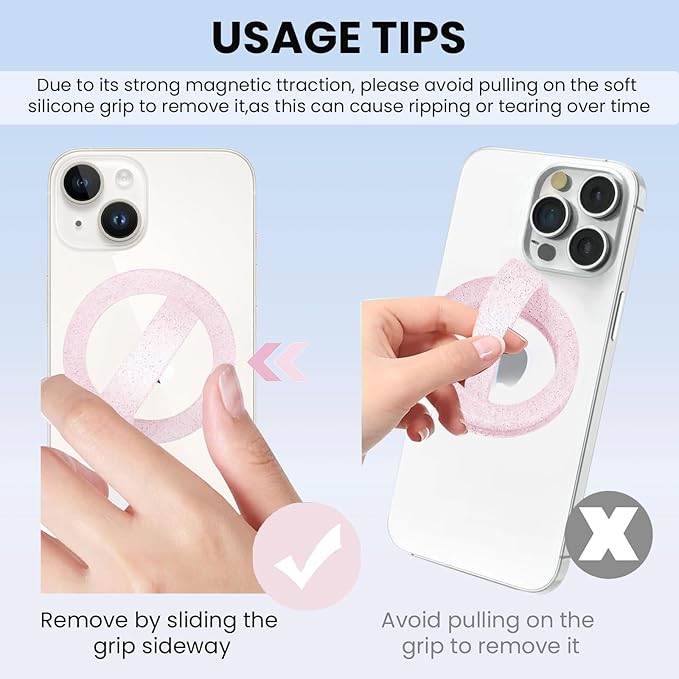 Magnetic Silicone Ring Grip Phone Holder, Loop Grip Phone Holder,Magnetic Phone Loop,Magsafe Phone Grip,Compatible with Magsafe for iPhone 16/15/14/13/12 Series (Pink Sparkle)