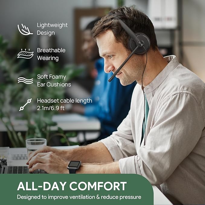 Yealink UH34 USB Headset with Noise Cancelling Mic, Work Headset for PC, Teams Certified Headphones for VoIP Phone Softphone, in Line Control