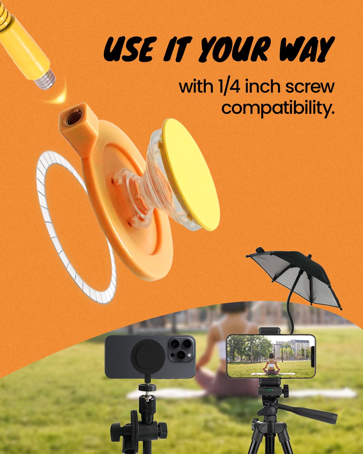 On The Grip 3 in 1 Magnetic Umbrella Sunshade Collapsible Expandable Phone Grip & Stand - Elegant Magsafe Compatible Phone Holder for Secure Grip and Hands-Free Viewing (Sky Blue)