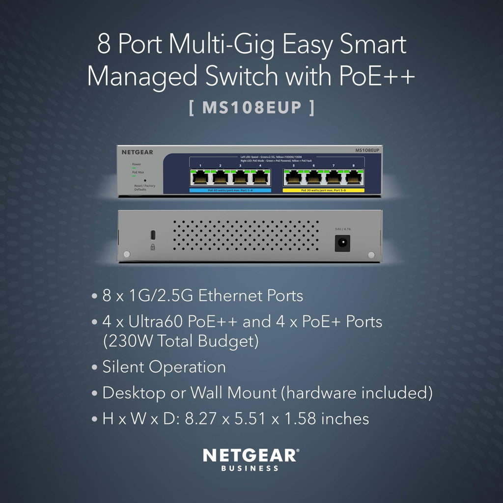 NETGEAR 8-Port PoE 2.5G Ethernet Easy Smart Managed Switch (MS108EUP)