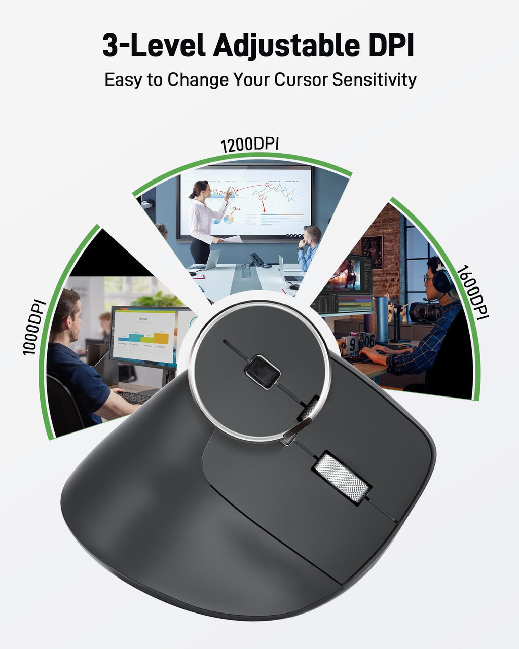Acer Ergonomic Mouse Wireless, Adjustable DPI Vertical Mouse for Laptop