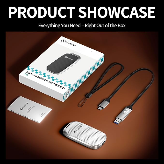 PHIXERO P20 External Portable SSD 2TB,up to 2050Mb/s,External Solid State Drives with 2 in 1 USB C Cable with LED Indicator,USB 3.2 Gen 2 Portable Hard Drive for iPhone 15/16 PRO, Mac, PC & Laptops