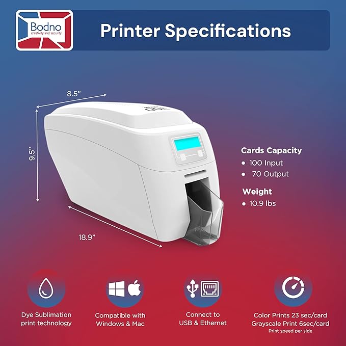 Bodno Magicard 300 Dual Sided ID Card Printer & Complete Supplies Package ID Software - Bronze Edition