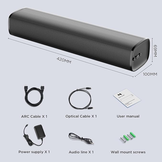 MZEIBO TV Sound Bar, Sound Bars for Smart TV Bluetooth 5.0 Soundbar 50W 17Inch Soundbars with ARC/Optical/AUX Connection Surround for Home Theater Audio TV/PC/Gaming/Projectors
