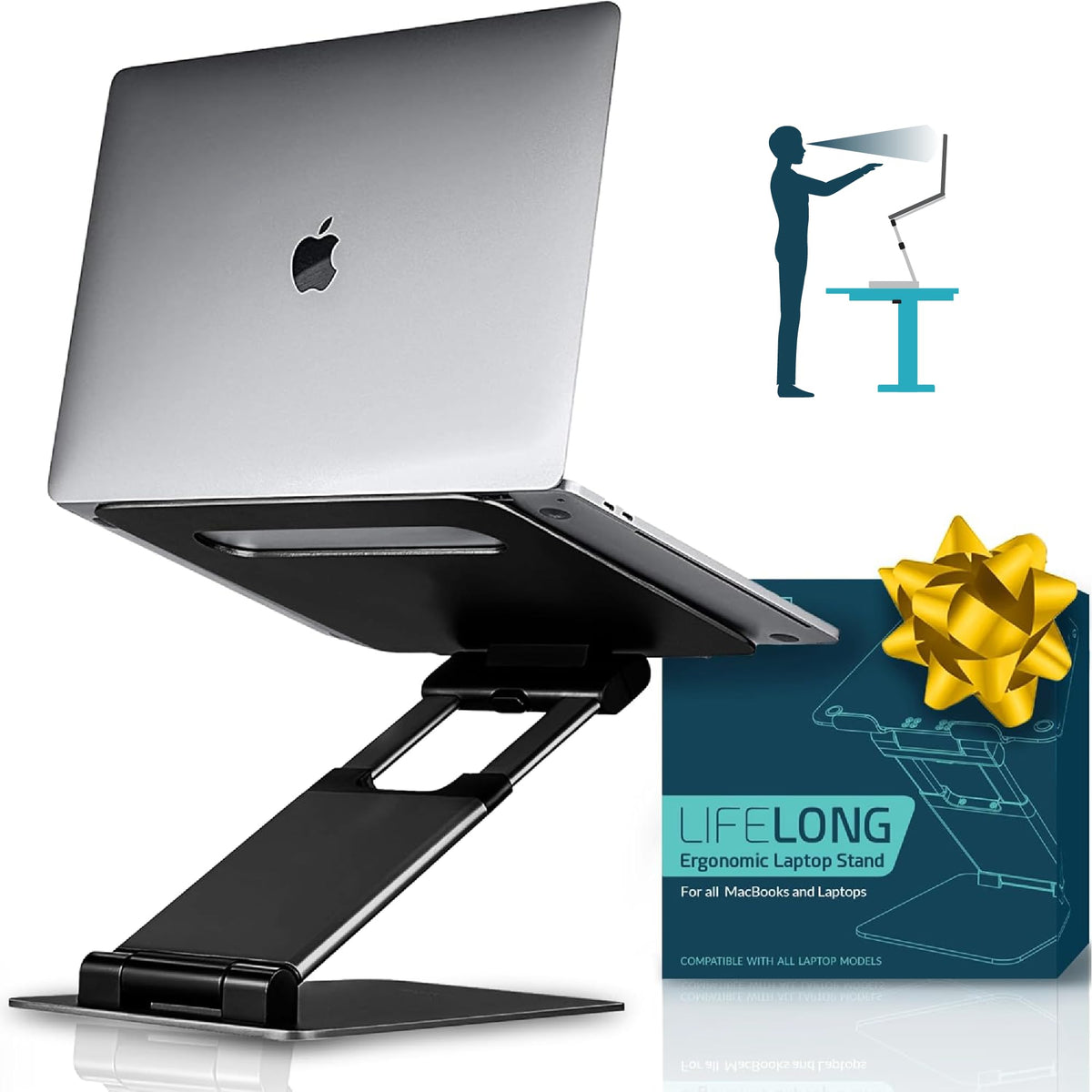 Lifelong 360° Rotating Adjustable Laptop Stand, Foldable Riser, Silver