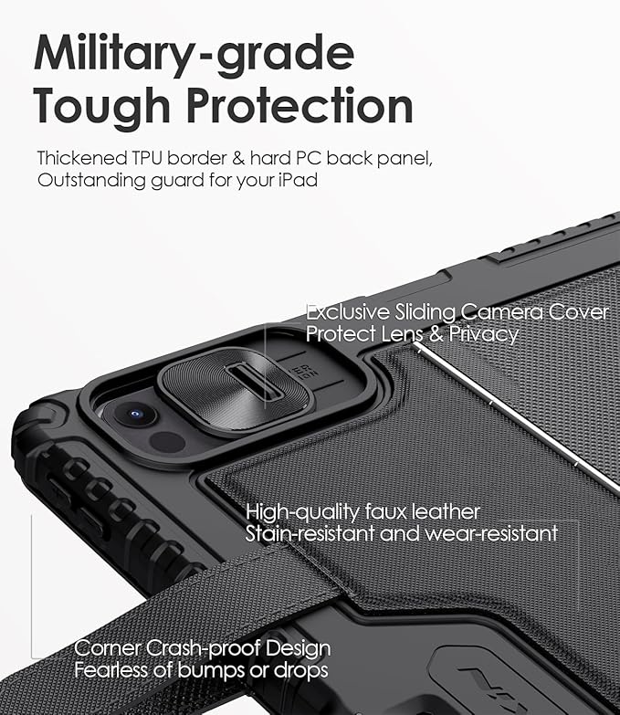 Nillkin Carry Go Keyboard Case for iPad Pro 13 inch (M4) 2024 with Handle, Rugged Case with Detachable Keyboard for iPad Pro 13, Magic Trackpad, 7 Colors Backlit, Camera Cover, Black