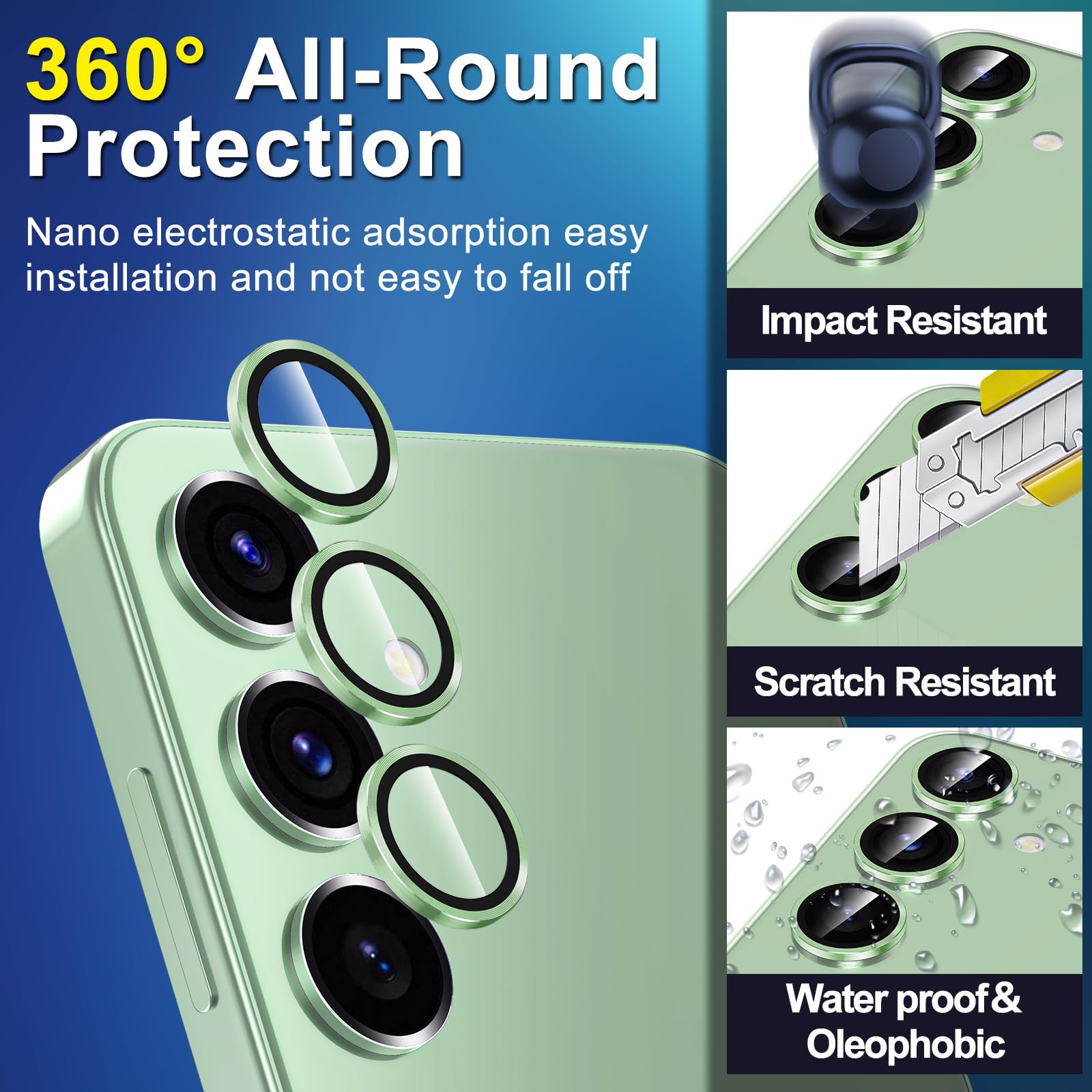 Avocase for Samsung Galaxy S25 Plus Camera Lens Protector, Individual Metal Ring Tempered Glass Lens Cover, [Strong Adsorption] Scratch Resistant Ultra-Thin HD Clear Lens Cover, 1 Set-Light Green