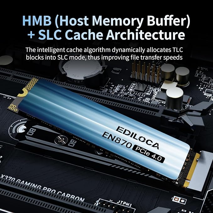 1TB SSD NVMe M.2 2280 PCIe Gen4 x4 Internal Solid State Drive - Up to 7400MB/s, 1TB SSD PS5 Dynamic SLC Cache, PS5 Compatible for Gaming PC Laptop(EN870)