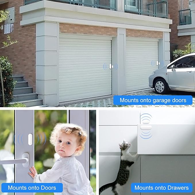 WiFi Door Sensor: Smart Door Open/Closed Detectors, Wireless Window Sensor with App Notification Alert, Contact Sensor for Home Security, Compatible with Alexa Google Assistant (4pack)