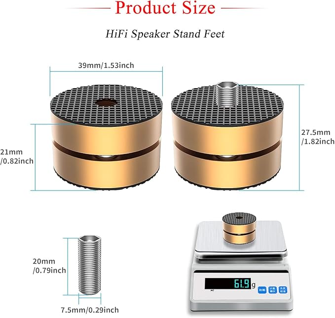Audiocrast HiFi Speaker Spikes Stand Feet Shock Absorber Feet Pads Isolation Feet 40mm×23mm Aluminum with Balls for Audio Speaker Subwoofer CD DVD Amplifier Turntable DAC