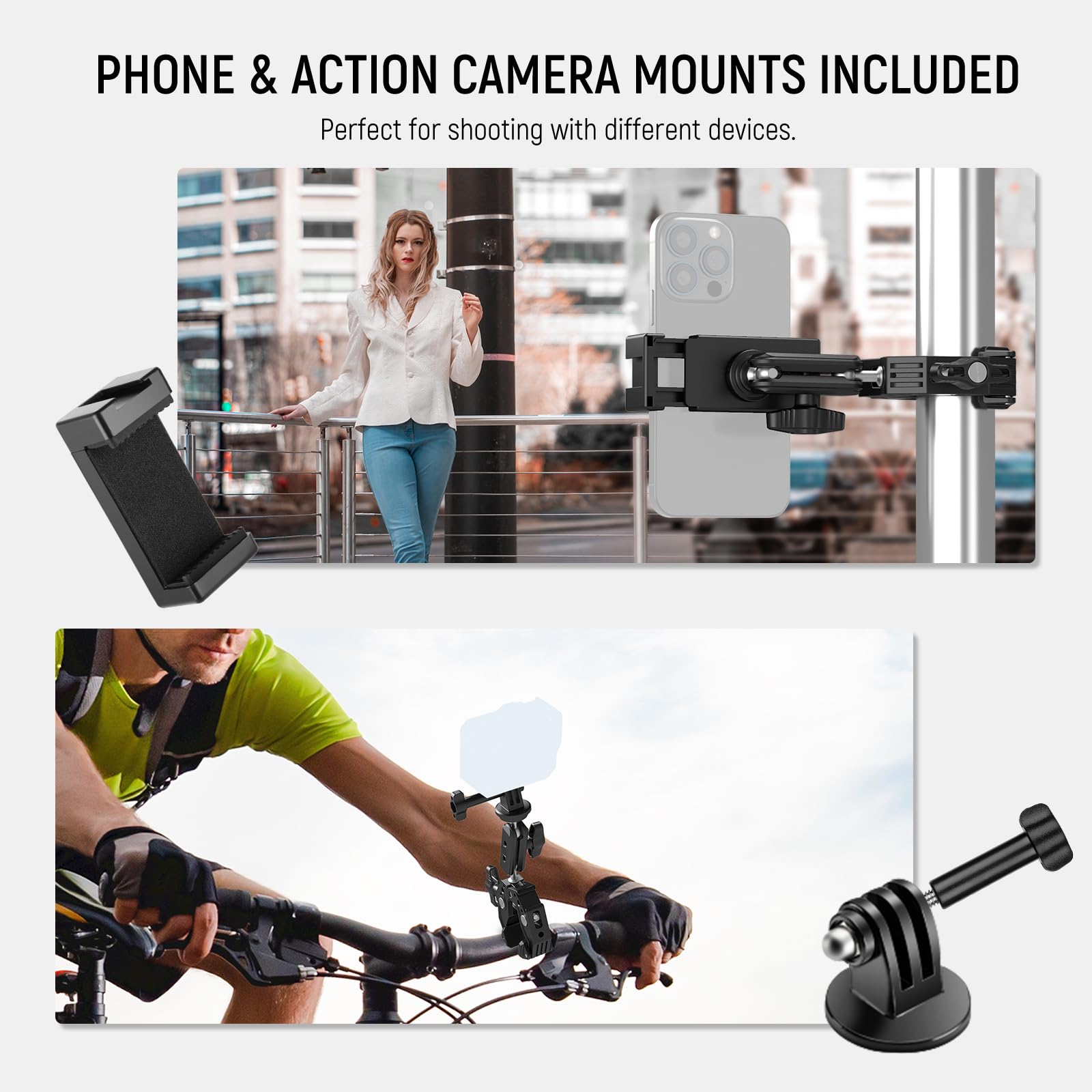 NEEWER Super Clamp with 3" Dual Ballhead Magic Arm, Cold Shoe, 1/4" Threads, Phone/Action Camera Mount Adapter for Desk Tripod Tube Crossbar Gimbal Rods Compatible with SmallRig GoPro DJI, ST83