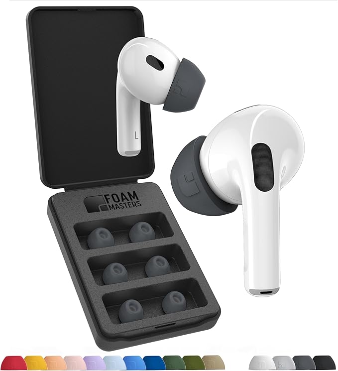 Foam Masters Ultra-Premium Memory Foam Ear Tips for AirPods Pro 1st & 2nd Gen | 3 Pairs | Black Magic Ver 6.0 | Secure | Comfort | Better Noise Cancel | Replacement Buds – Space Gray, Medium