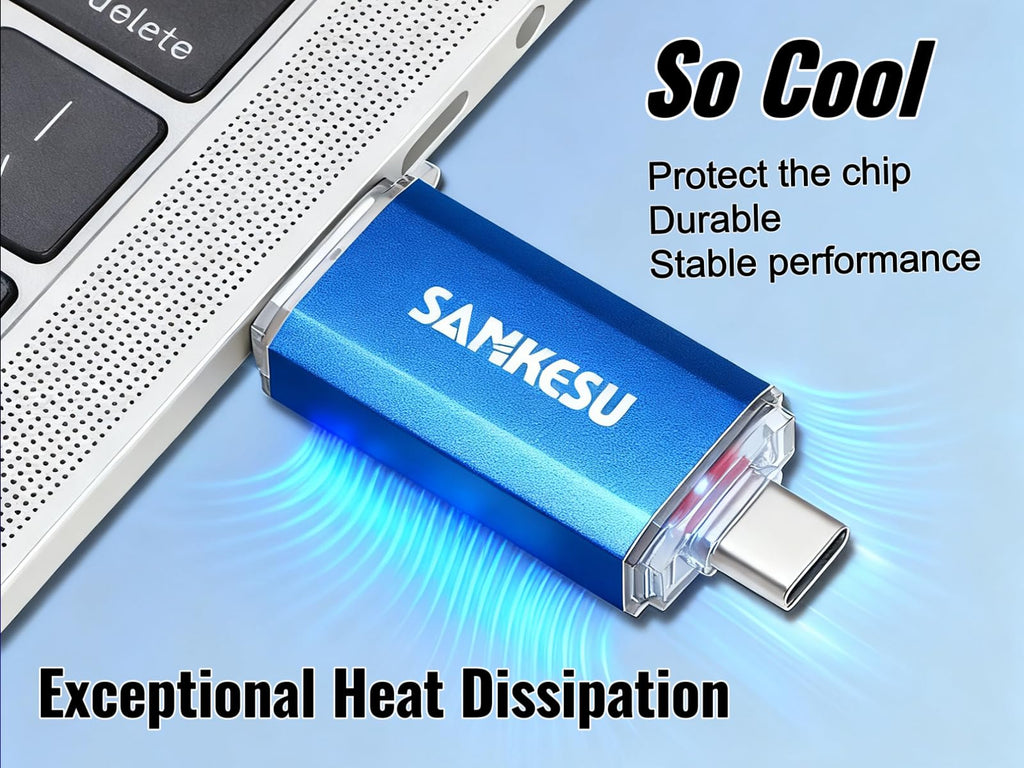 SANKESU 256GB USB C Flash Drive 2 in 1 Thumb Drive 3.0 USB-A & Type-C Dual OTG Photo Storage Memory Stick Compatible with Android Phone,PC, Laptop,Smartphone,Tablet(Blue)