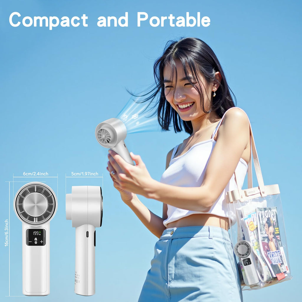 HONEYYEAR High-Speed Portable Handheld Turbo Fan with Ice Cooler, LED Display, 3600mAh Rechargeable Fan, Up to 9H Runtime, 90°Foldable Mini Fans for Travel, Commute, Outdoor, Gifts for Women Men