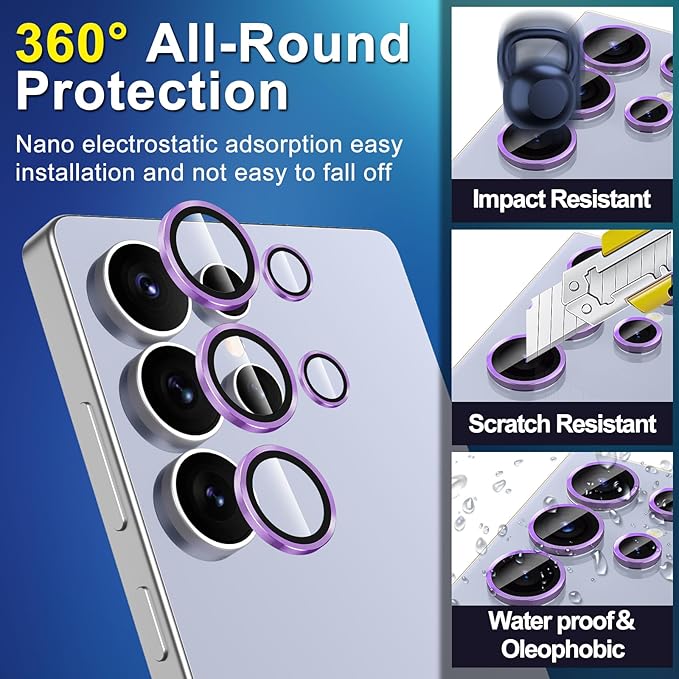 for Samsung Galaxy S25 Ultra Camera Lens Protector, Individual Metal Ring Tempered Glass Lens Cover, [Strong Adsorption] Scratch Resistant Ultra-Thin HD Clear Lens Cover, 1 Set-Purple