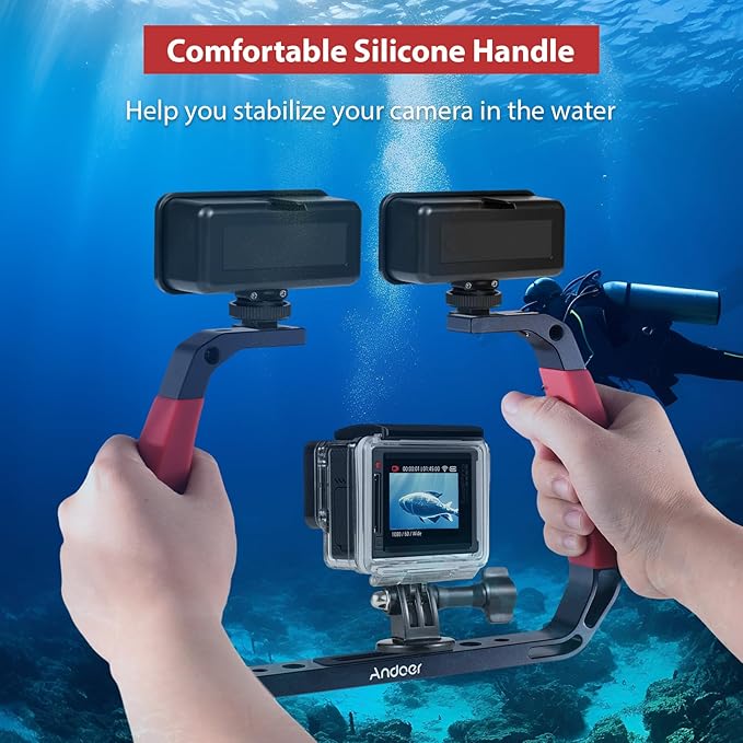 Andoer Cage Advanced Cage Kit Mounting Kit for Camcorder Aluminium Alloy Sports Camera Underwater Diving Rig Portable Stabilizer for Action Camera Cage Dive Rig, red