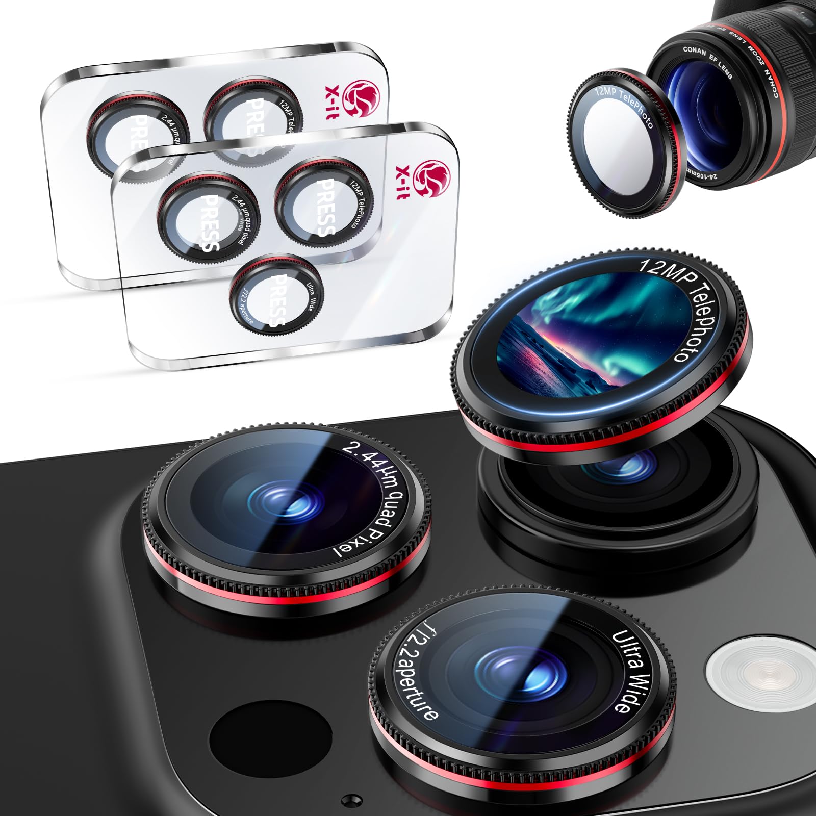 X-it 2-Pack Camera Lens Protector for iPhone 17/16/15/14 Pro Max&17/16/15/14 Pro, [Shatterproof & Impact Resistant] 9H High-Alumina Tempered Glass, Anti-Scratch, Dustproof, Strong Adsorption, Case Friendly, Ultra HD Clear