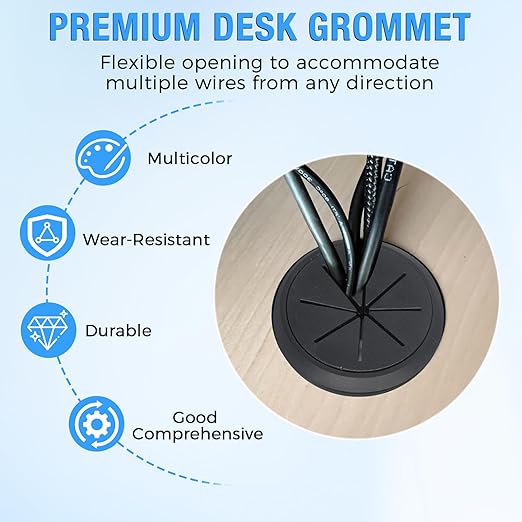 Desk Grommet 2" (50 mm), Desk Hole Cover for Cables Black, Cable Grommet ABS Plastic, Desk Hole Grommet for Office and Home Table Cable, Detachable & Flexible Cable Cord Organizer-8 Pcs