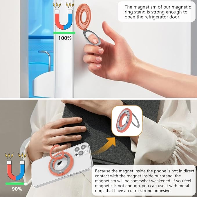 OPSO Magnetic Phone Ring Holder for MagSafe, 360 Degree Rotation Silicone Finger Ring Grip Stand Holder, Adjustable Kickstand, Compatible with iPhone 16 15 14 13 12/Pro/Max, Samsung and All Smartphone