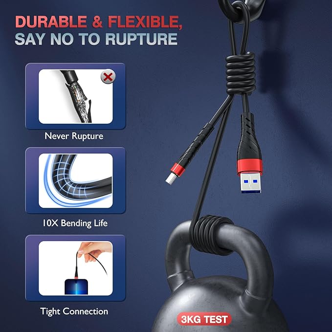 OIITH USB C Cable, USB A to USB C 3A Fast Charging (6FT 3Pack) Phone USB Type-C Charge Cable Android Charge Cord USB C Charger Cable for iPhone 15 Plus/Pro/Pro Max/Samsung/Pad/Laptop/LG/-Red