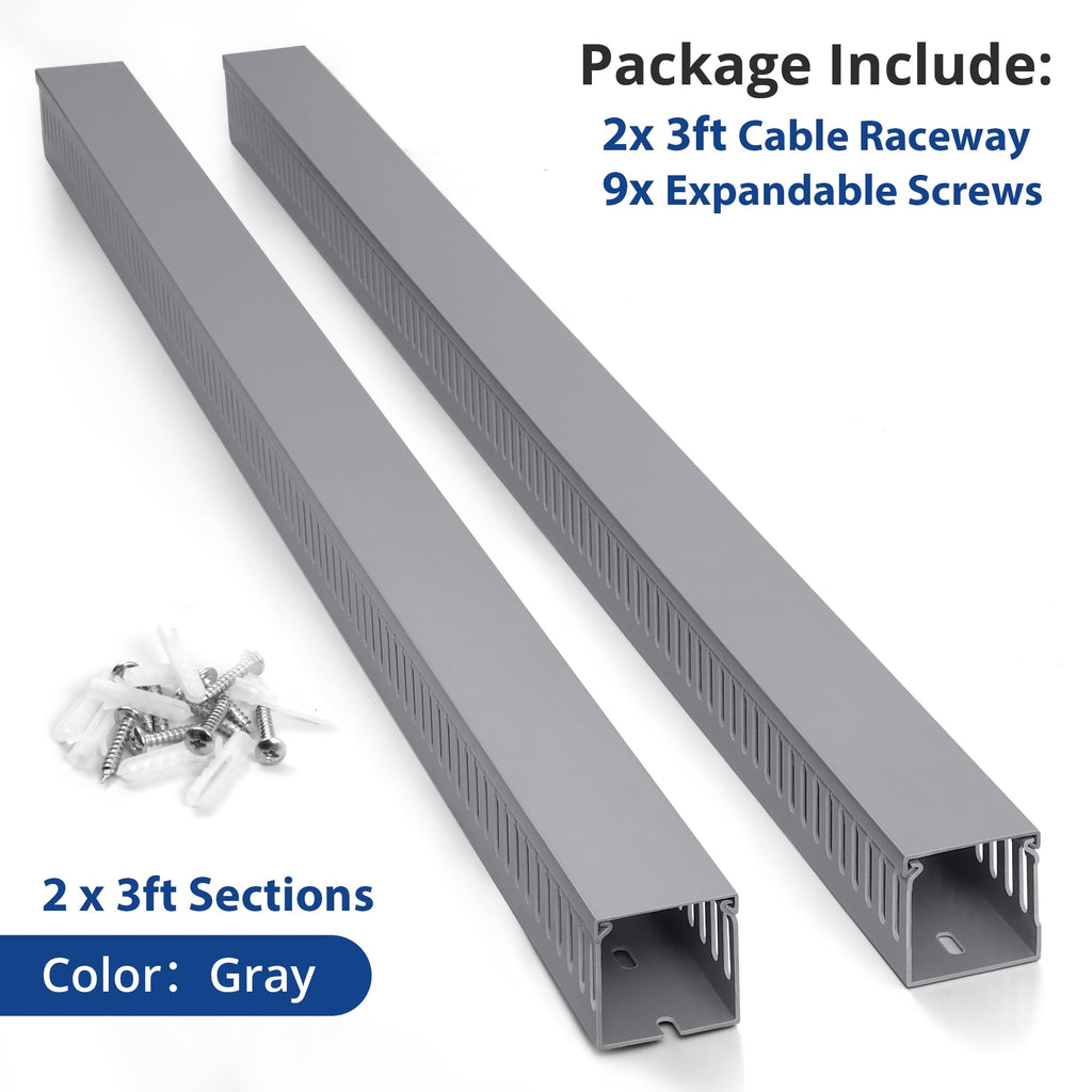 ZhiYo 2"H x 2"W Cable Raceway, 6ft Under Desk Wire Management Channel, Grey