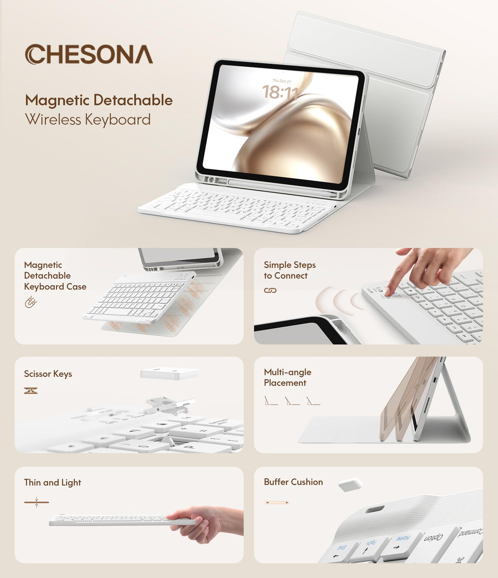 CHESONA Compatible for iPad 11th(A16)/10th Generation Case with Keyboard