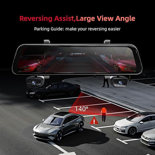 2026 12'' Mirror Dash Cam 4 Channel, Touch Screen Rear View Mirror Camera for Cars,1080Px4 Dashcam Front Rear Inside, IR Night Vision,WiFi,APP,GPS, 24/7 Recording Parking Monitor,Free 128GB SD