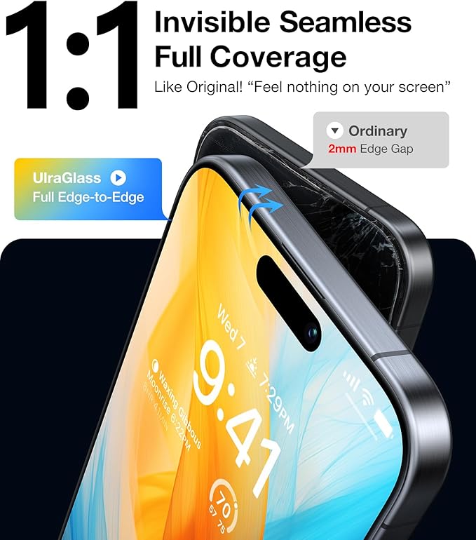 UltraGlass Unbreak TOP 9H+ Glass for iPhone 14 Pro Screen Protector [12FT Military Grade Shatterproof & Longest Durable] Screen Protector 14 Pro Tempered Glass, Anti-fingerprint, 2 Packs