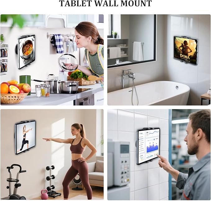 OHLPRO Tablet Wall Mount Holder for iPad, 360° Adjustable Swivel No-Drill 3M Adhesive Stand for Kitchen Compatible with 5-13 Inch Smartphones iPads Samsung Tab Fire HD Kindle & More Devices