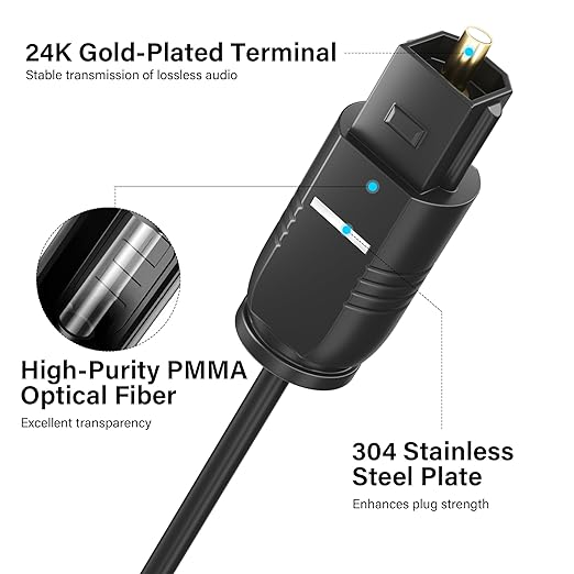 Adoreen Ultra-Thin Slim Digital Optical Audio Cable 4 FT/2 Pack, Fiber Optic Toslink SPDIF Cord Gold-Plated High-Speed Flexible & Durable for TV Soundbar Home Theater Game Console PS4 Xbox +Ties