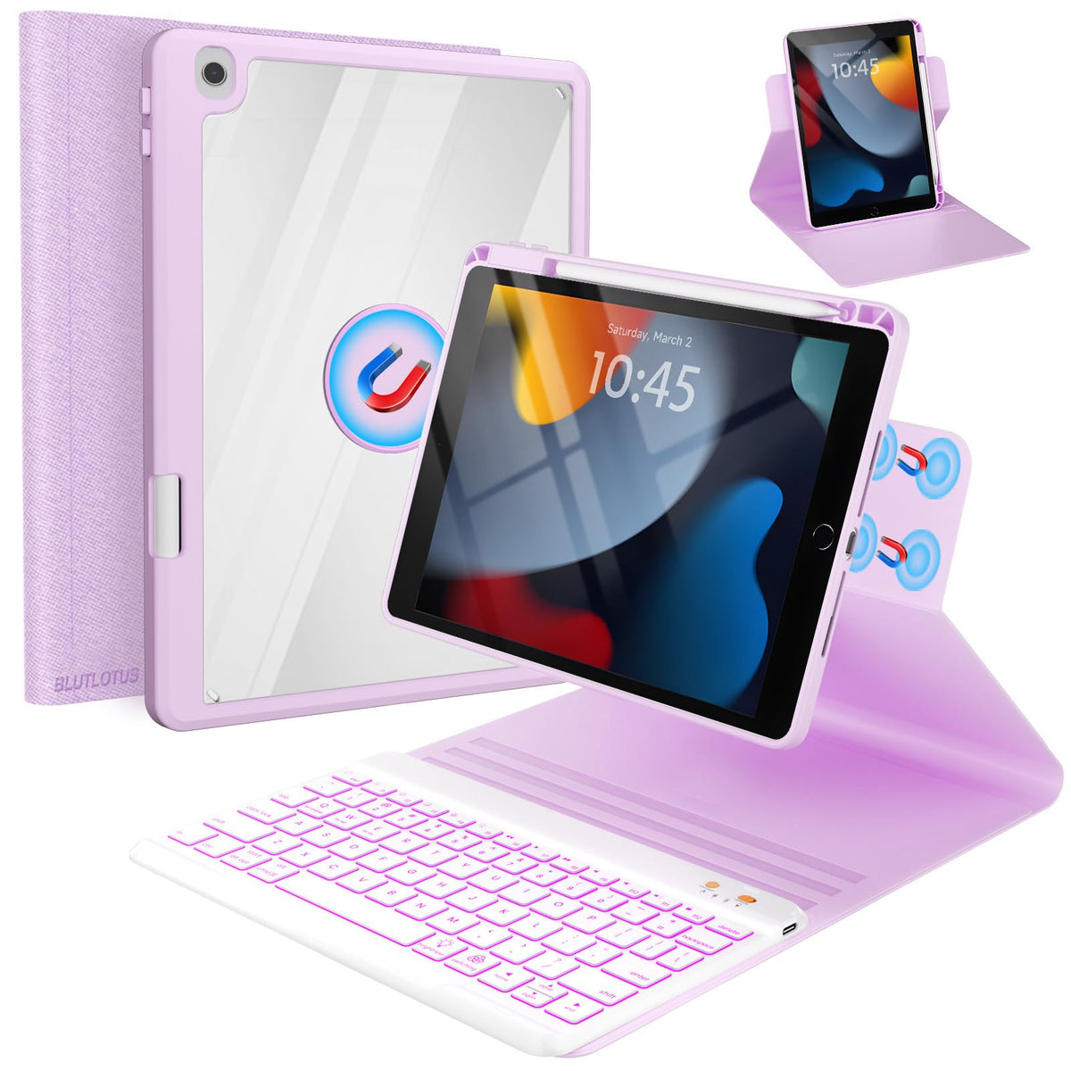 iPad 7th/8th/9th Generation Case with Keyboard 10.2-inch 2019/2020/2021, iPad Air 3rd/Pro 10.5-inch 2017 Compatible, 7 Color Backlit Keyboard BT/Wireless/Detachable with Pencil Holder (Mint Green)