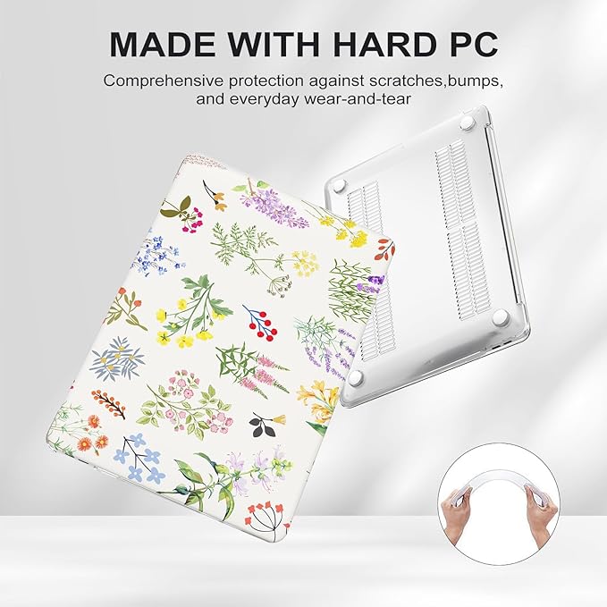 iCasso Compatible with MacBook Air 13 inch Case 2020-2018 Release M1 A2337 A2179 A1932, Elegant Floral Protective Hard Shell Case +Keyboard Cover + Screen Protector（White）