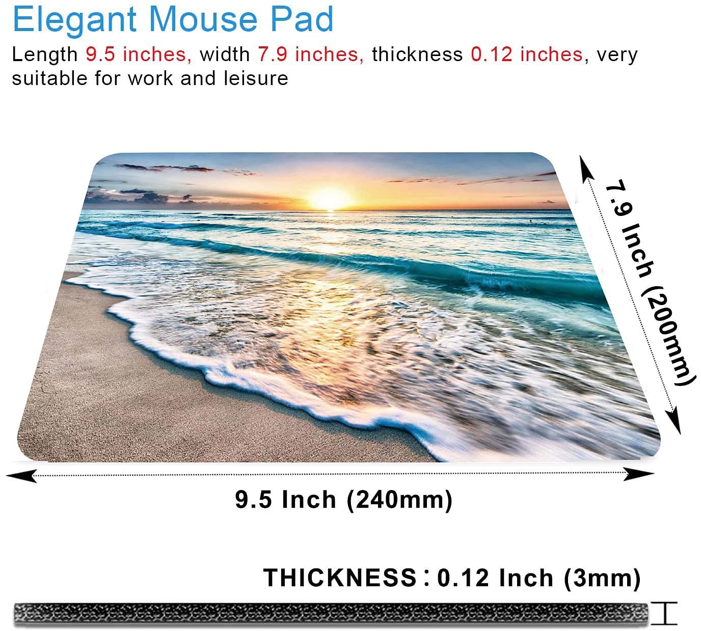 Beach Sunset Mouse Pad,Cute Mouse pad,Custom Small Mouse Pads with Designs,Portable Office Non-Slip Rubber Base Wireless Mouse Pad for Laptop