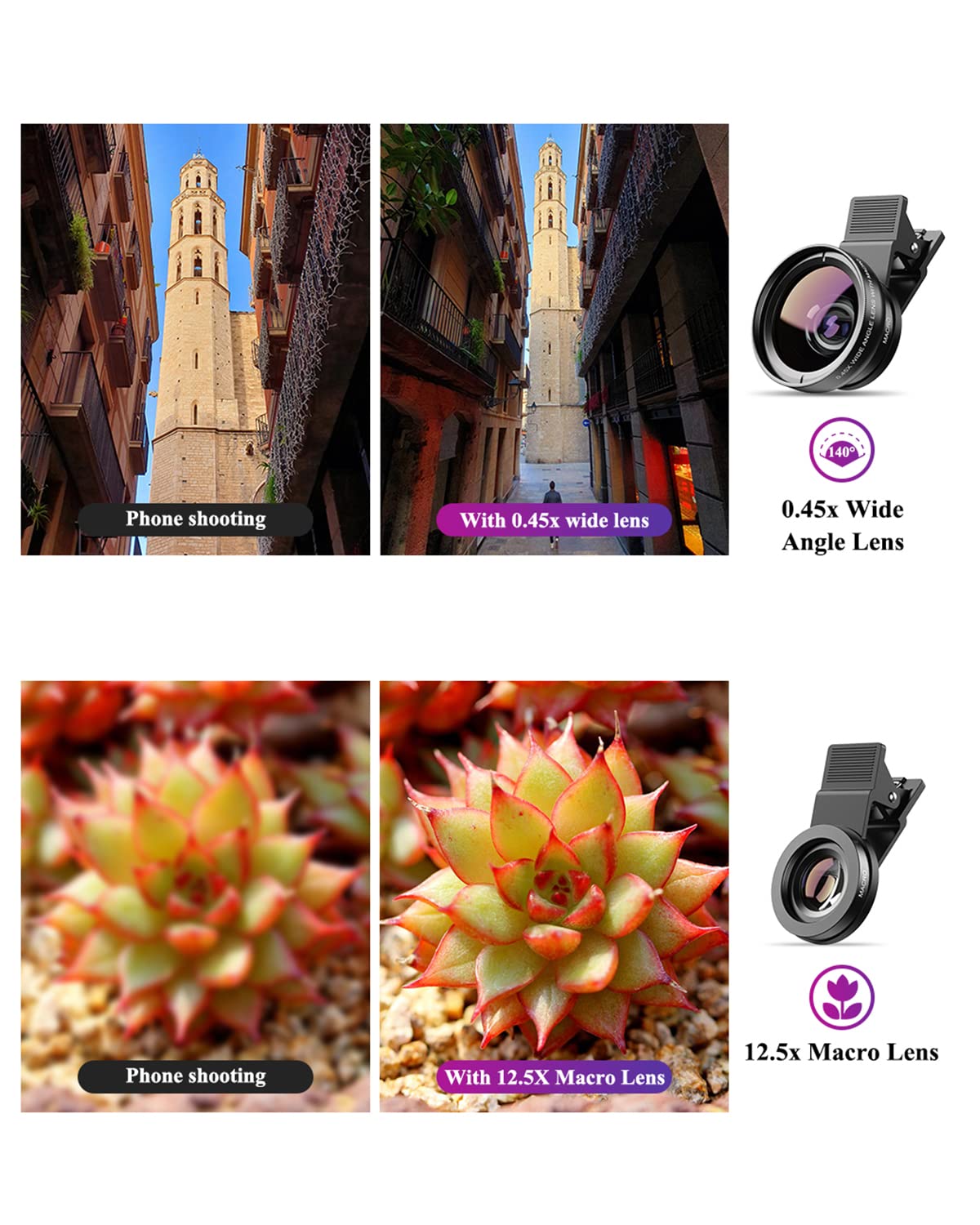 Apexel Phone Camera Lens, 2 in 1 Cell Phone Clip-on Lens Kit