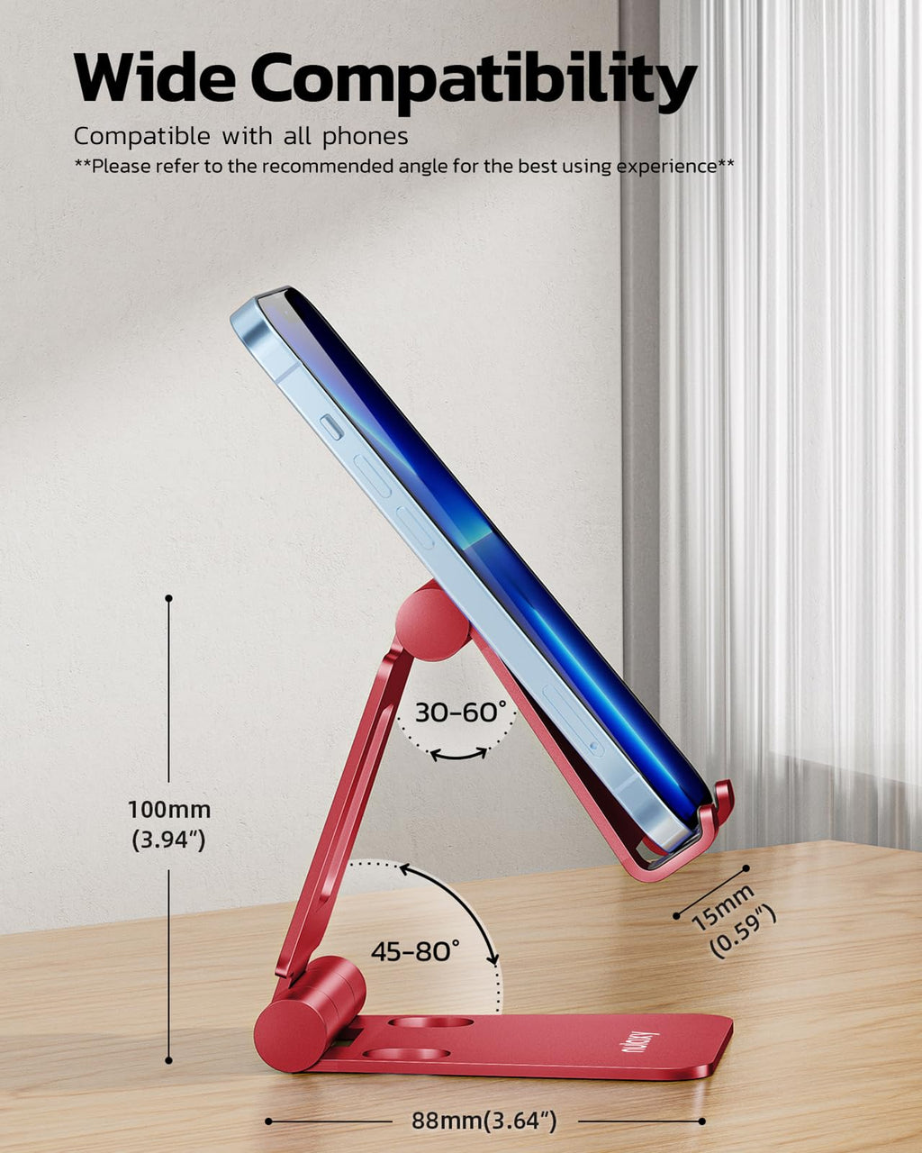 Nulaxy Full Aluminum Dual Folding Cell Phone Stand for Desk, Red