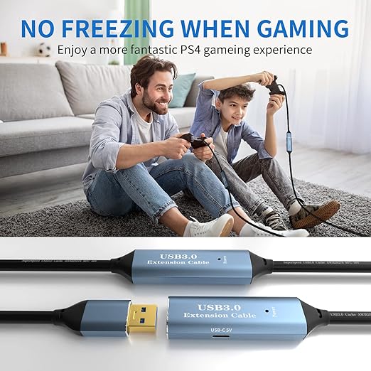 USB 3.0 Extension Cable 100FT Type A Male to Female Active Extender Cord with 4 Extension Chipsets Signal Booster and 1 USB-C Charging Port, for Webcam, PlayStation, Printer, Camera