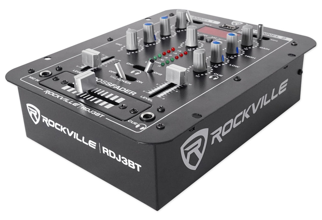 Rockville RDJ3BT 2 Channel DJ Mixer with USB, Bluetooth, Talkover, 4 Line Inputs