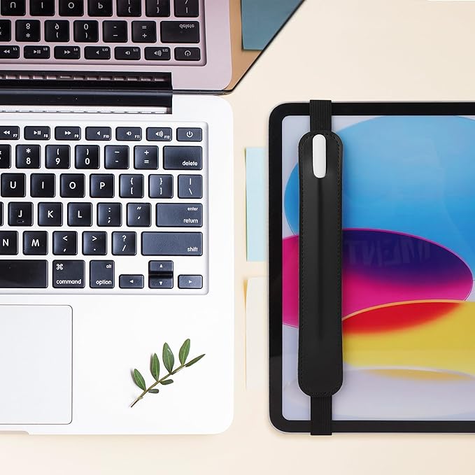 Vegan Leather Elastic Band Stylus Holder, Capacitive Pen Case for Tablets - Fits Most Capacitive Pens & Pencils(Black)